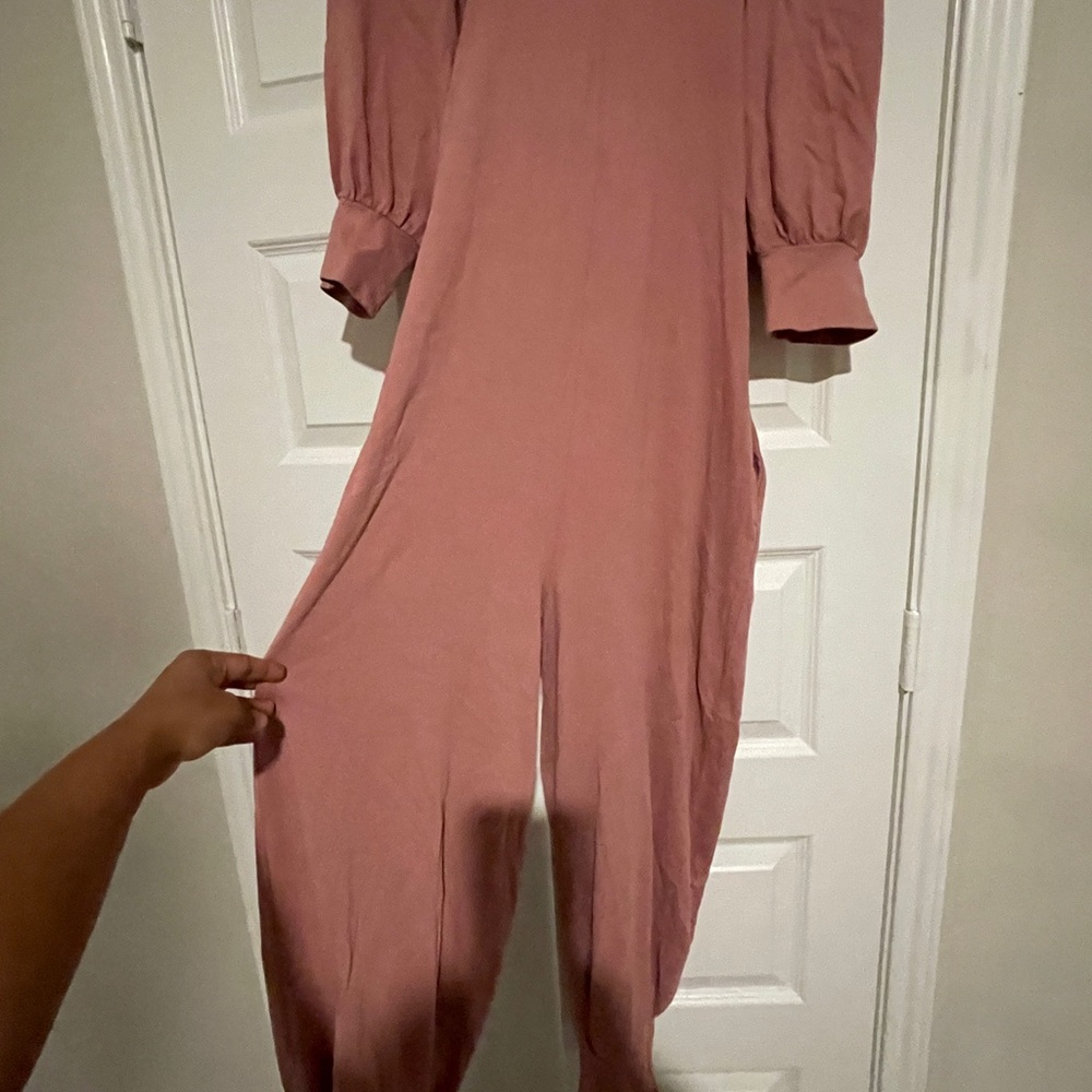 Free People Rose Taupe Long-Sleeve Cropped Jumpsuit